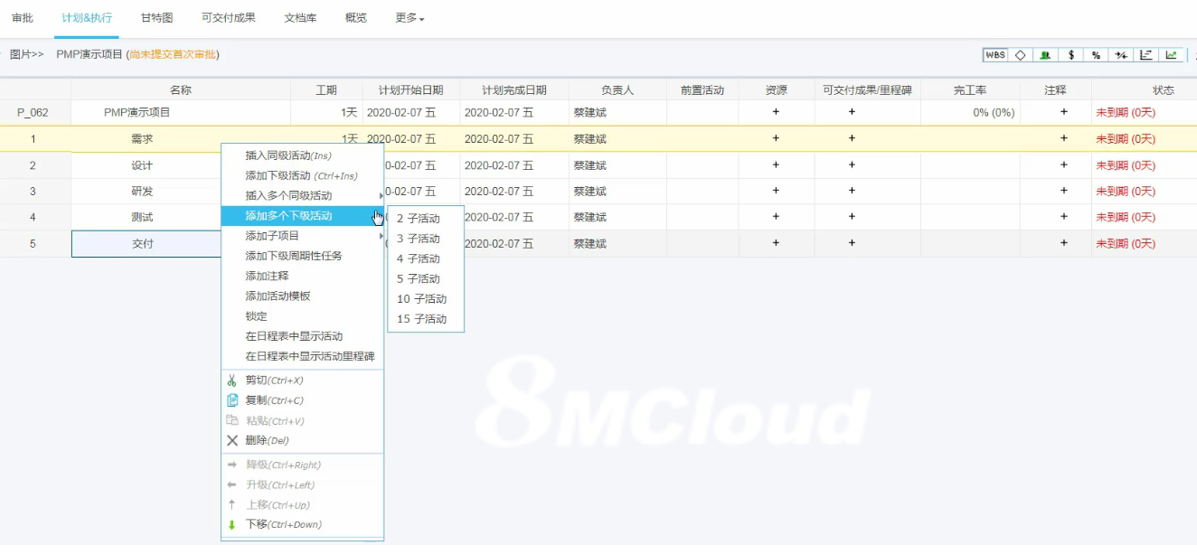8MCloud在線項目管理工具界面